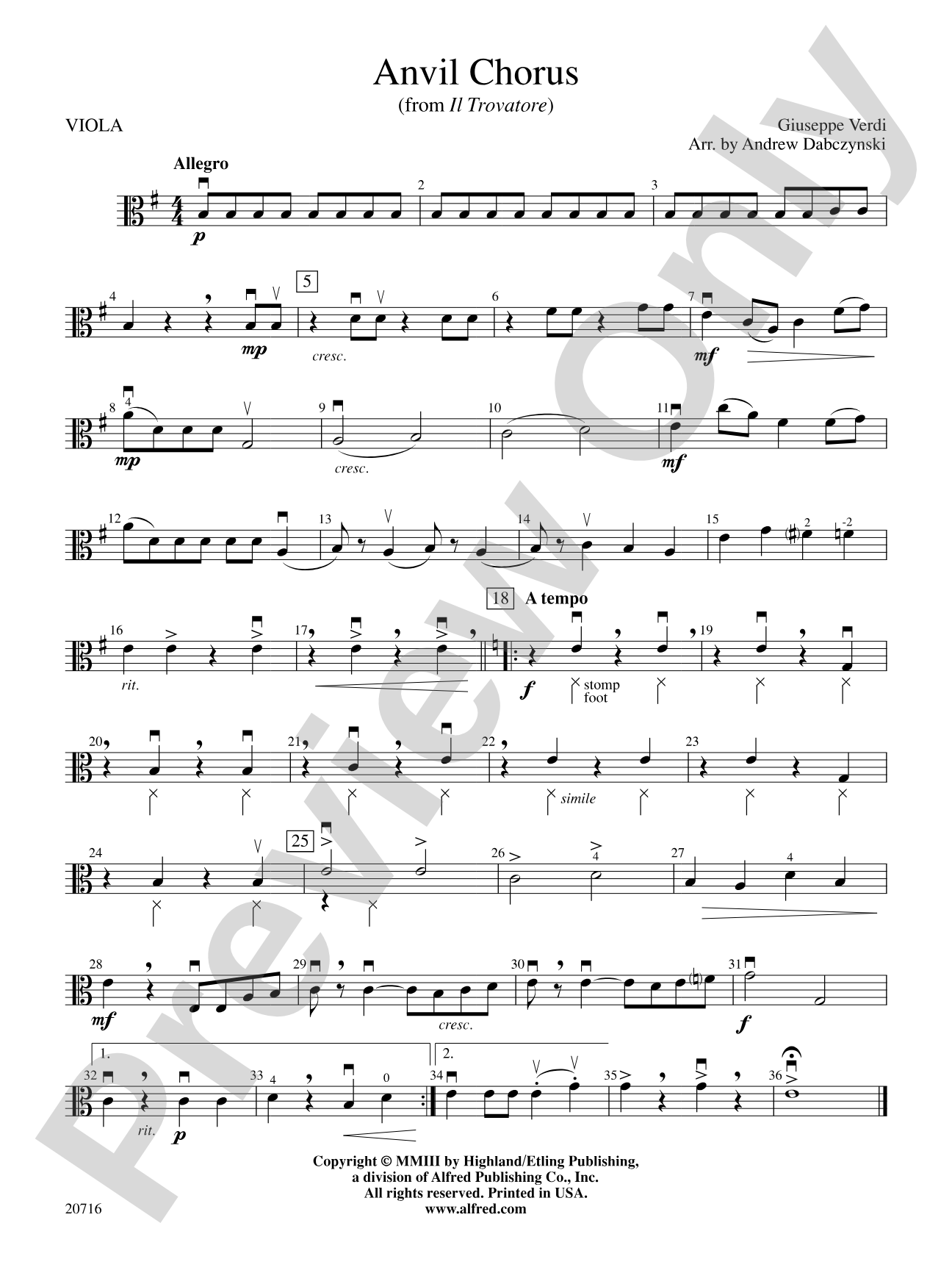 Anvil Chorus (from Il Trovatore): Viola