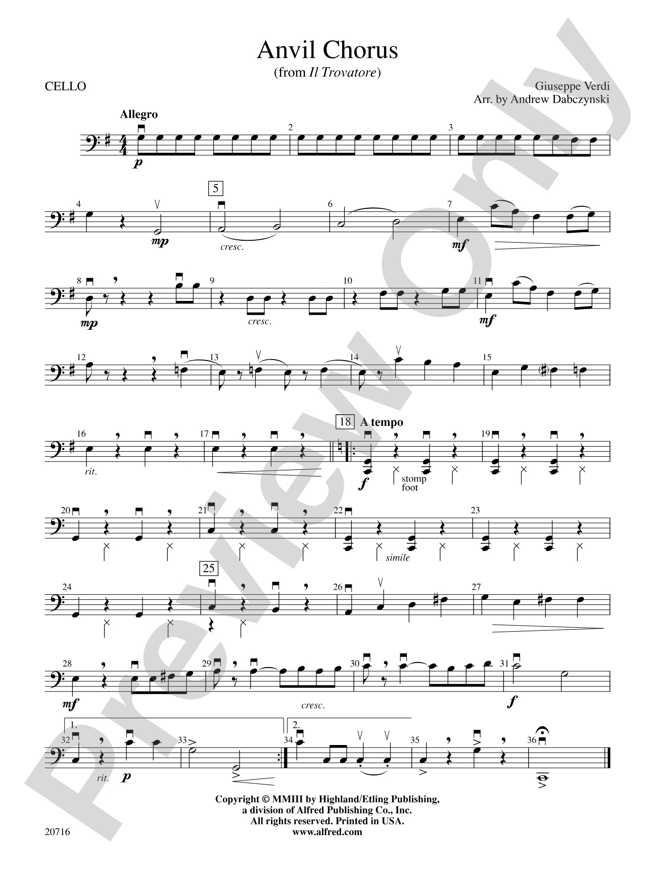 Anvil Chorus (from Il Trovatore): Cello