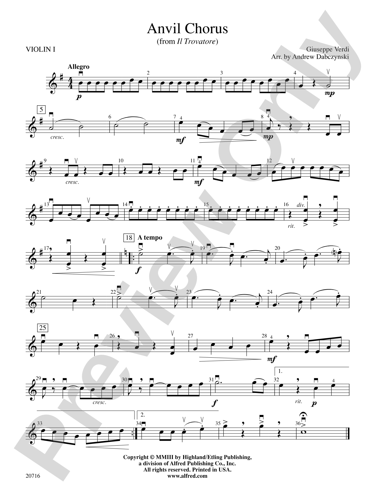 Anvil Chorus (from Il Trovatore): 1st Violin