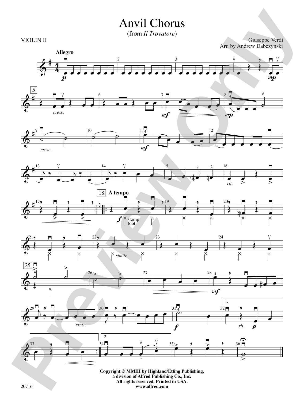 Anvil Chorus (from Il Trovatore): 2nd Violin