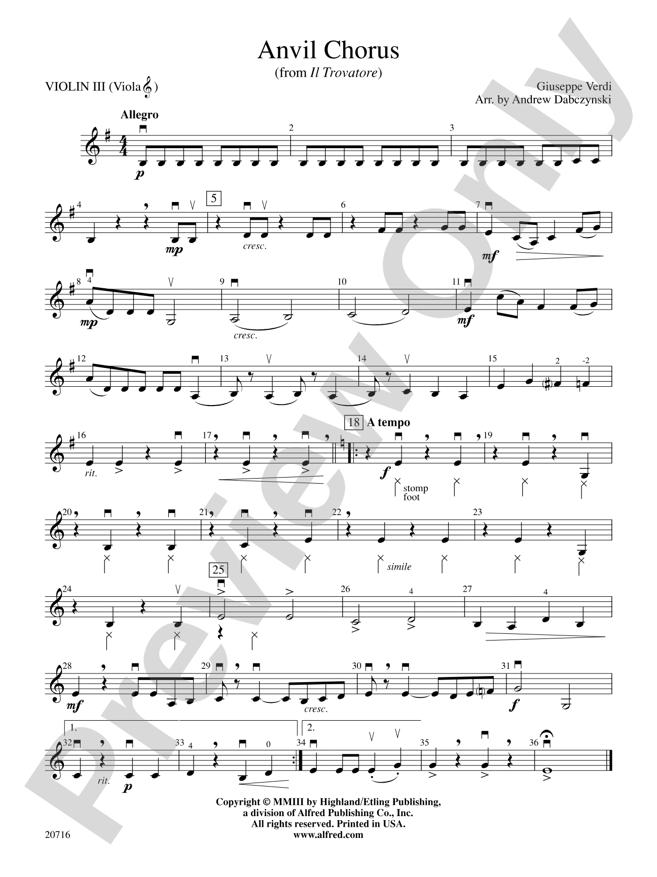 Anvil Chorus (from Il Trovatore): 3rd Violin (Viola [TC])