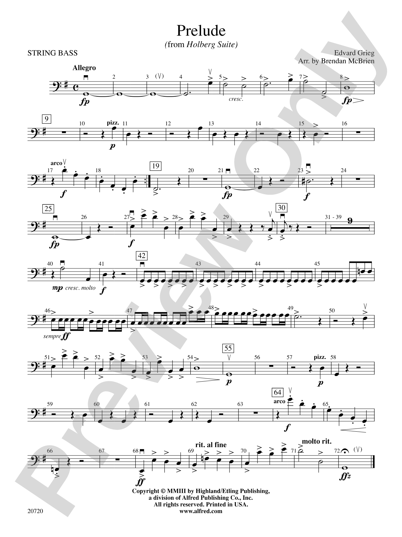 Prelude (from Holberg Suite): String Bass