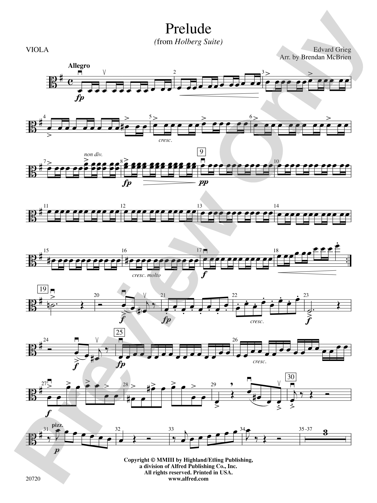 Prelude (from Holberg Suite): Viola