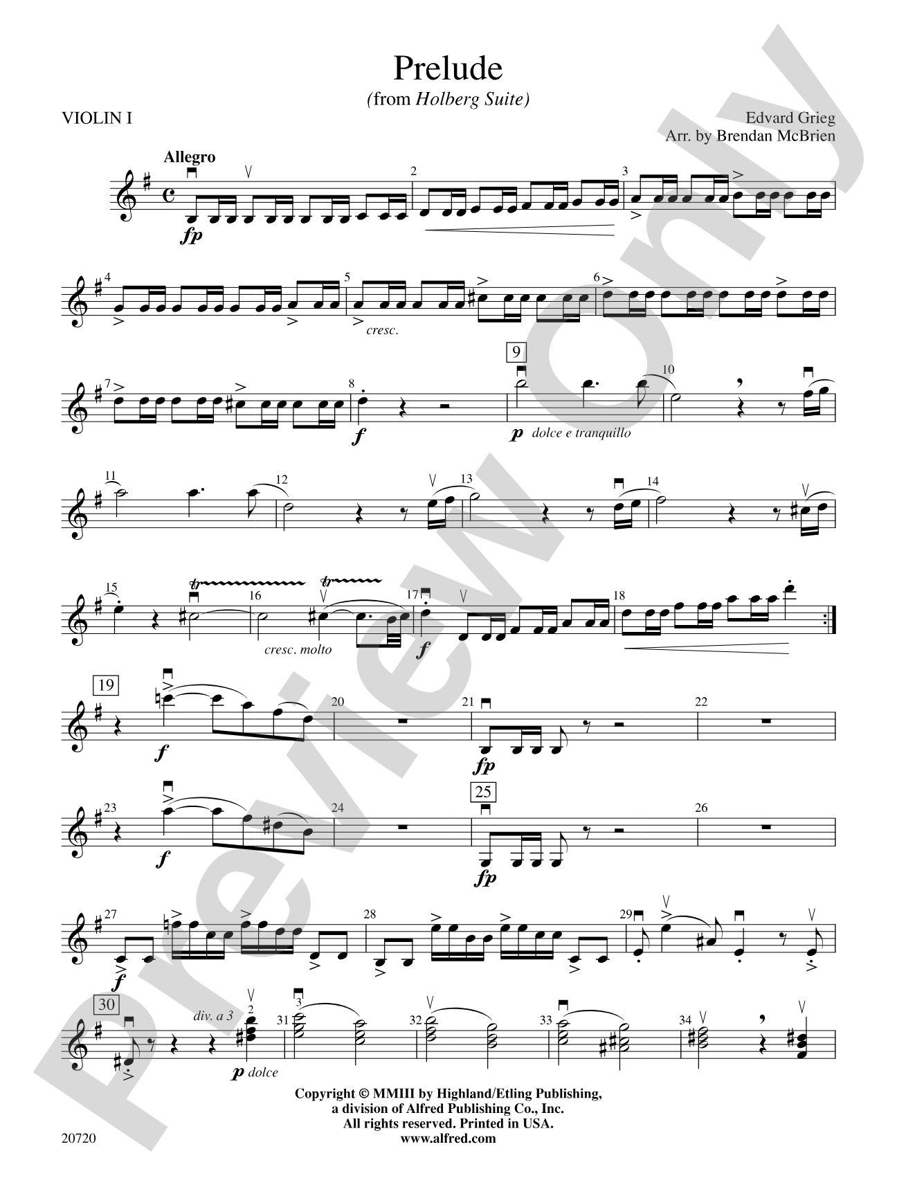 Prelude (from Holberg Suite): 1st Violin