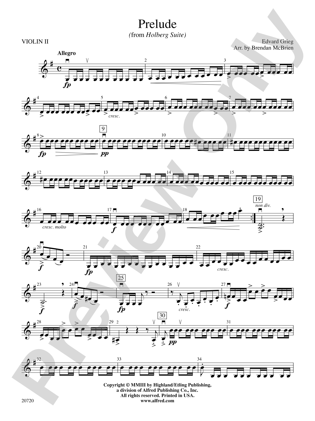 Prelude (from Holberg Suite): 2nd Violin