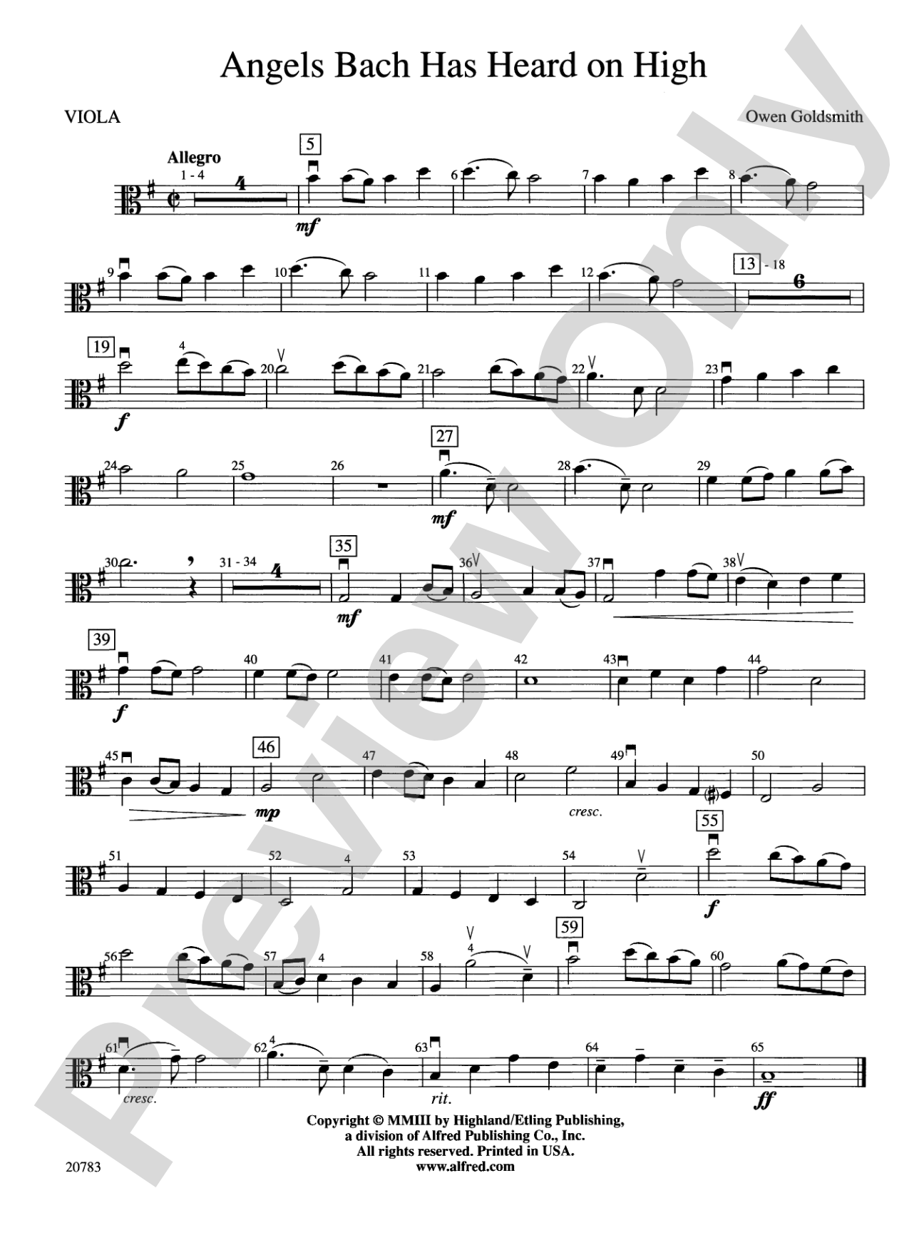 Angels Bach Has Heard on High: Viola