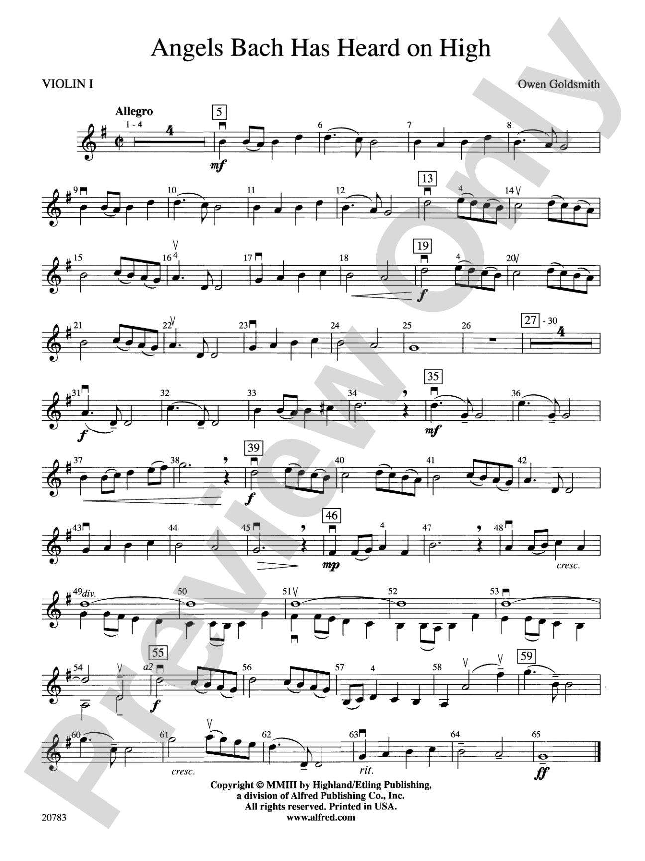 Angels Bach Has Heard on High: 1st Violin