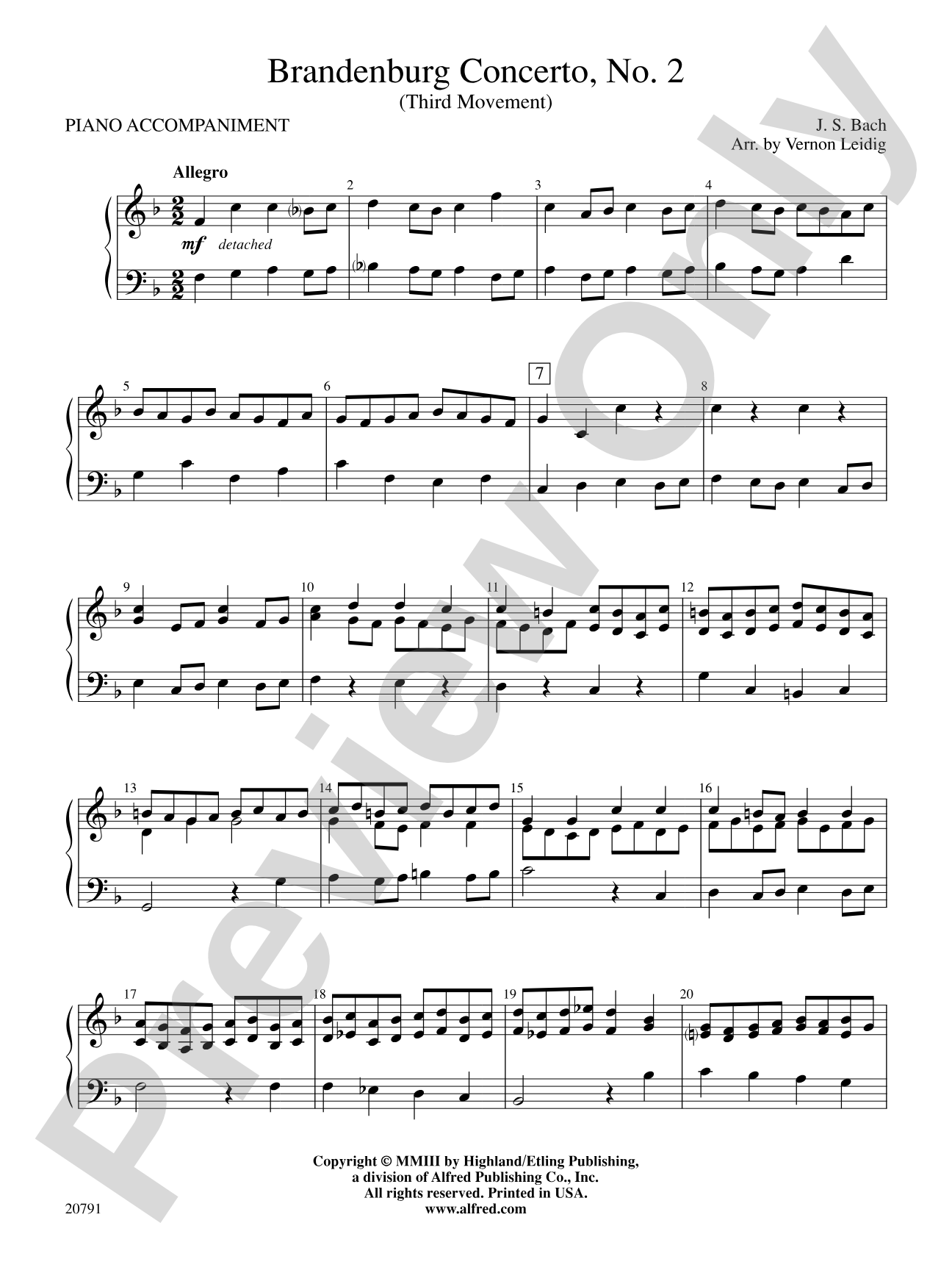 Brandenburg Concerto No. 2 (3rd Movement): Piano Accompaniment