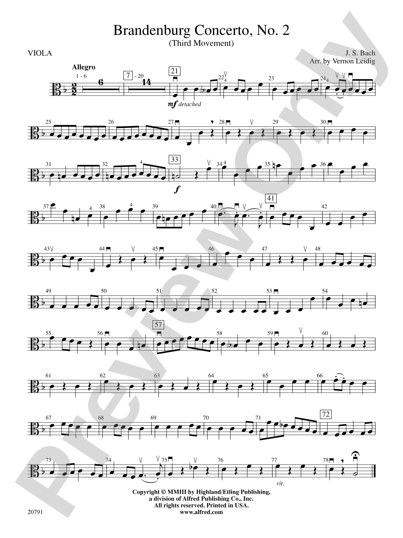 Brandenburg Concerto No. 2 (3rd Movement): Viola
