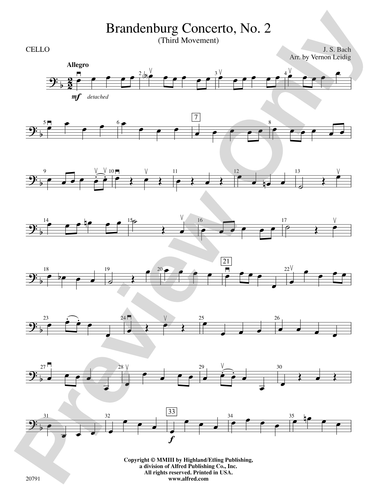 Brandenburg Concerto No. 2 (3rd Movement): Cello
