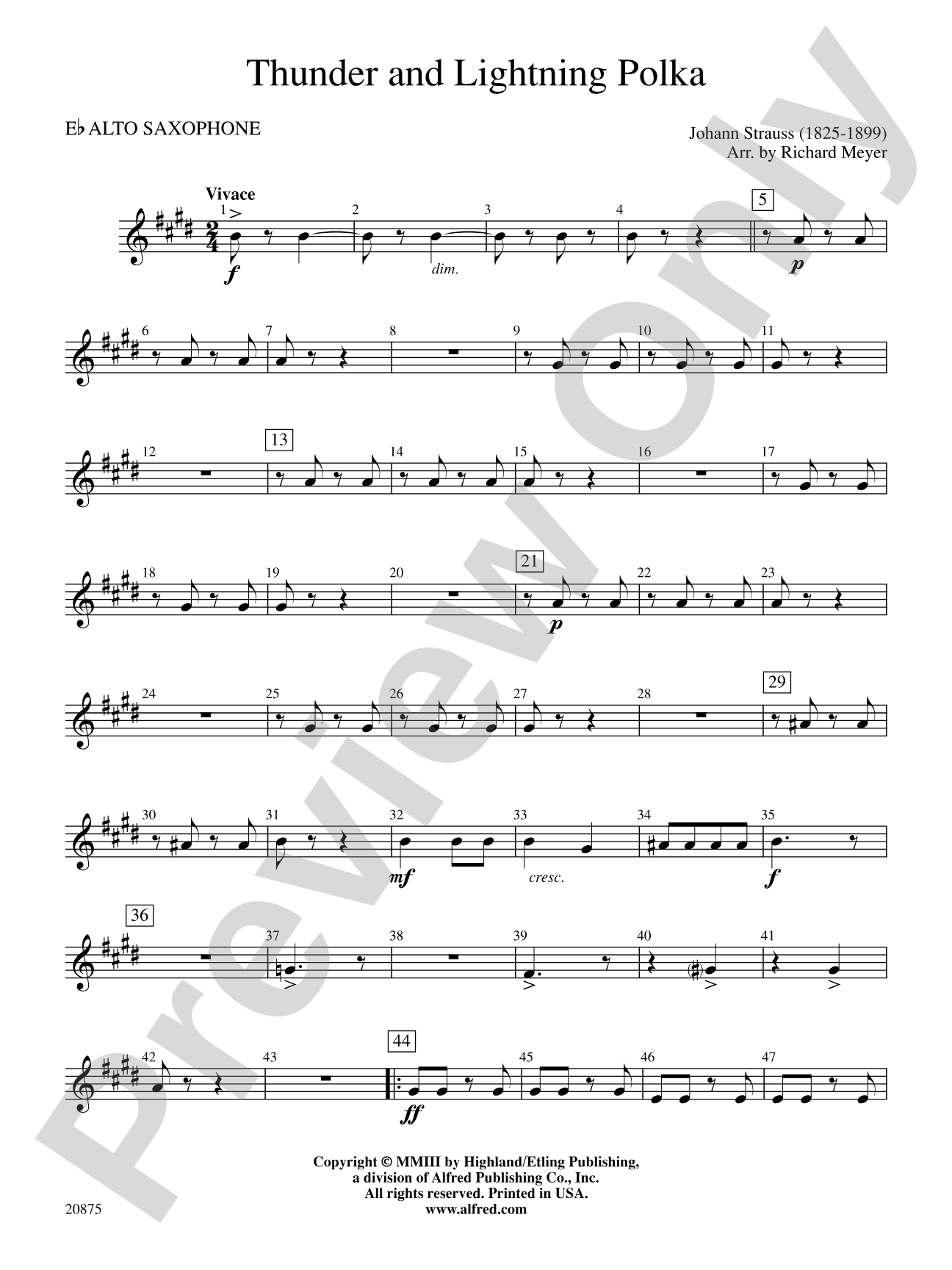 Thunder and Lightning Polka: E-flat Alto Saxophone