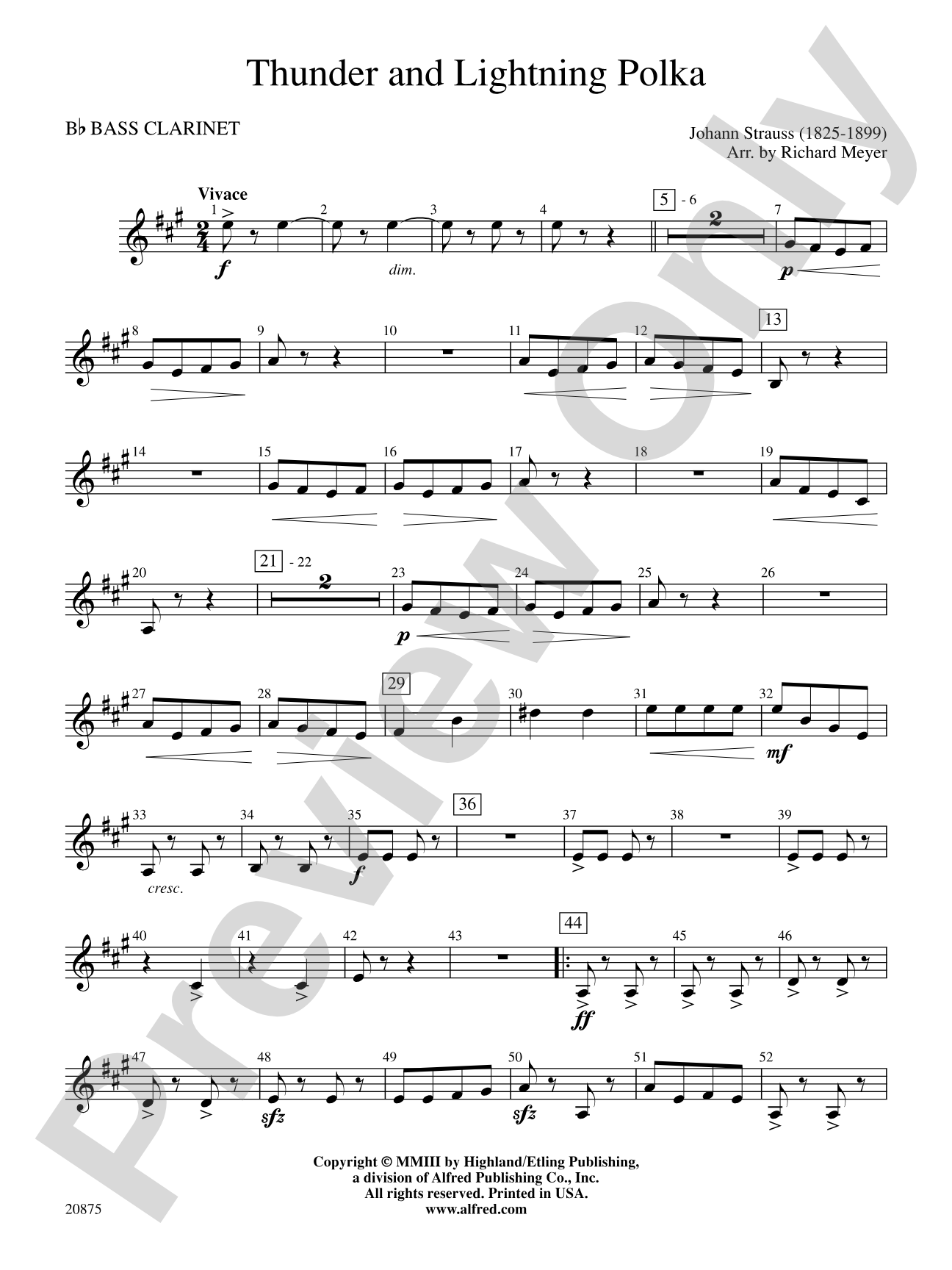 Thunder and Lightning Polka: B-flat Bass Clarinet