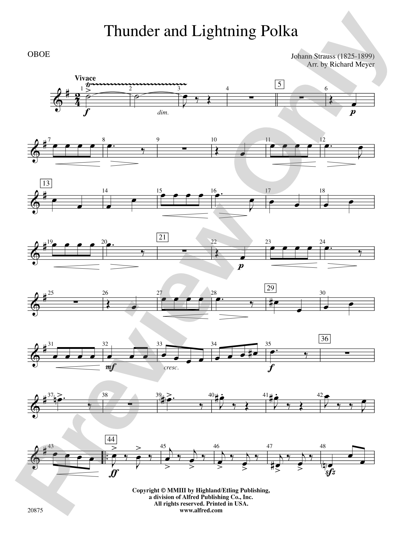 Thunder and Lightning Polka: Oboe