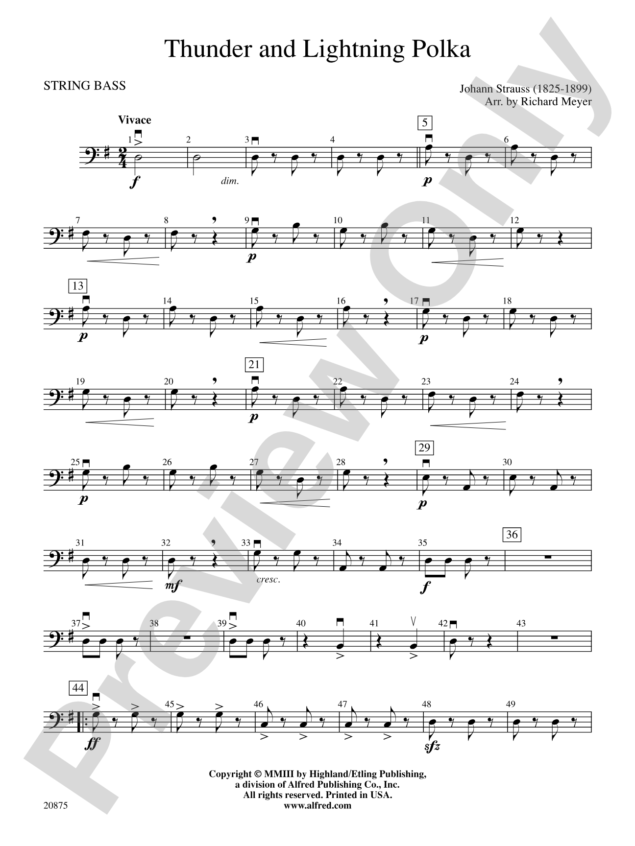 Thunder and Lightning Polka: String Bass