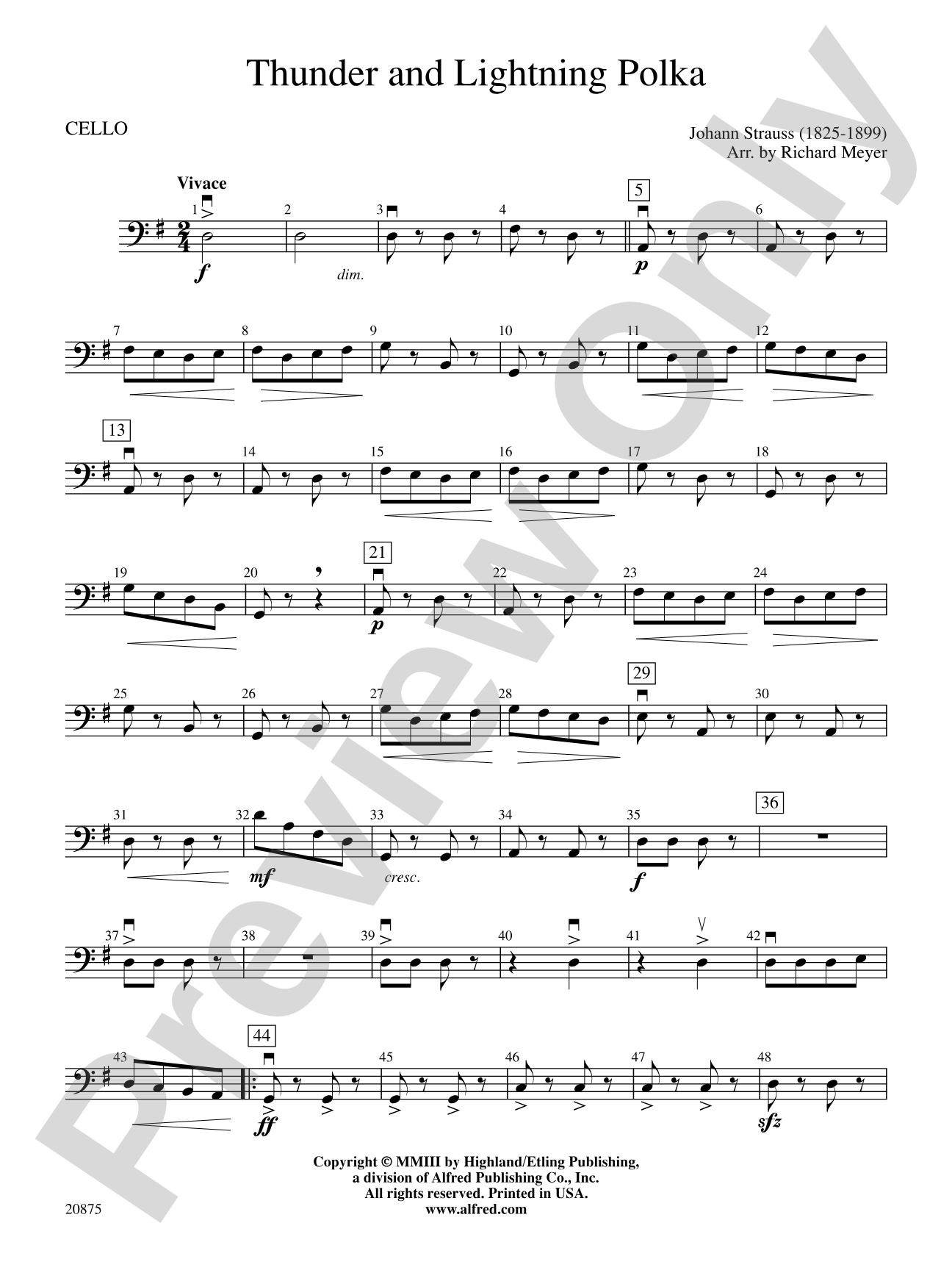 Thunder and Lightning Polka: Cello