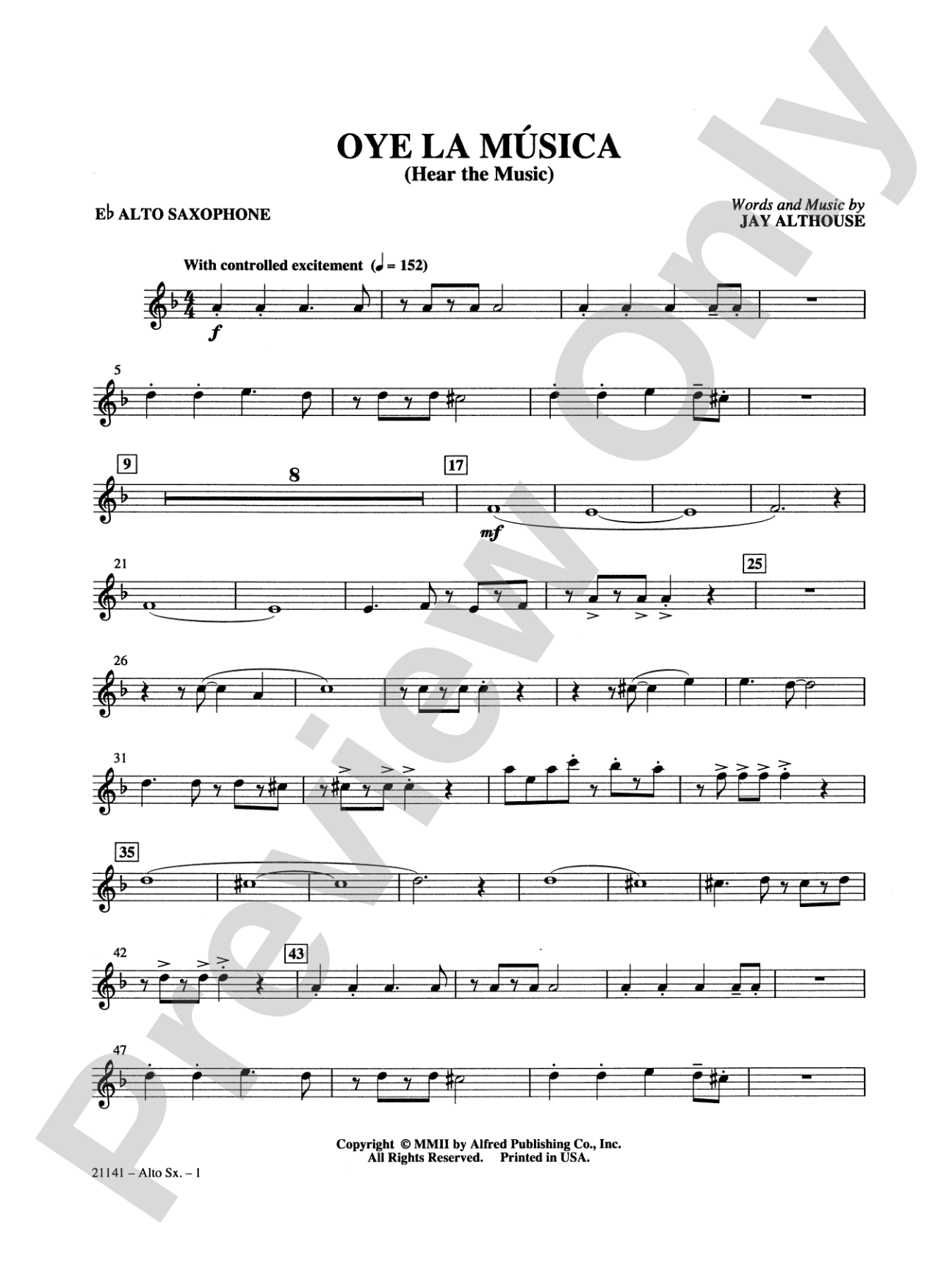 Oye la Música (Hear the Music): E-flat Alto Saxophone: Choral SoundPax