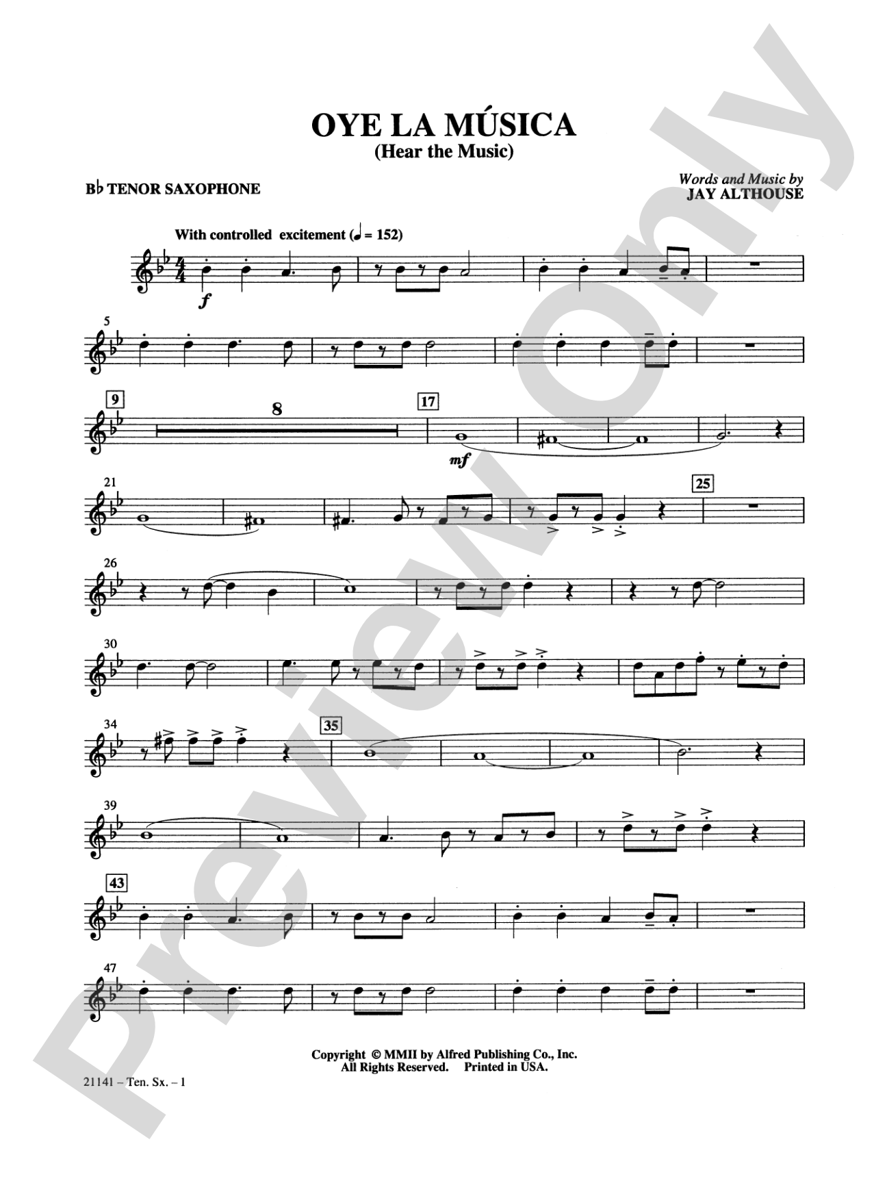 Oye la Música (Hear the Music): B-flat Tenor Saxophone: Choral SoundPax