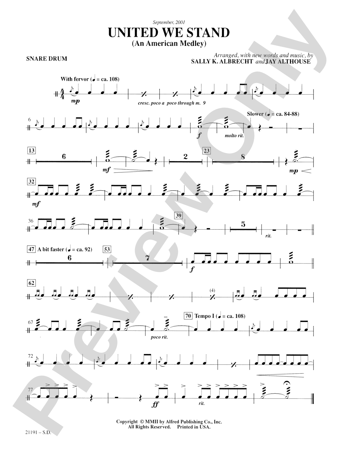 United We Stand (An American Medley): Snare Drum: Choral SoundPax