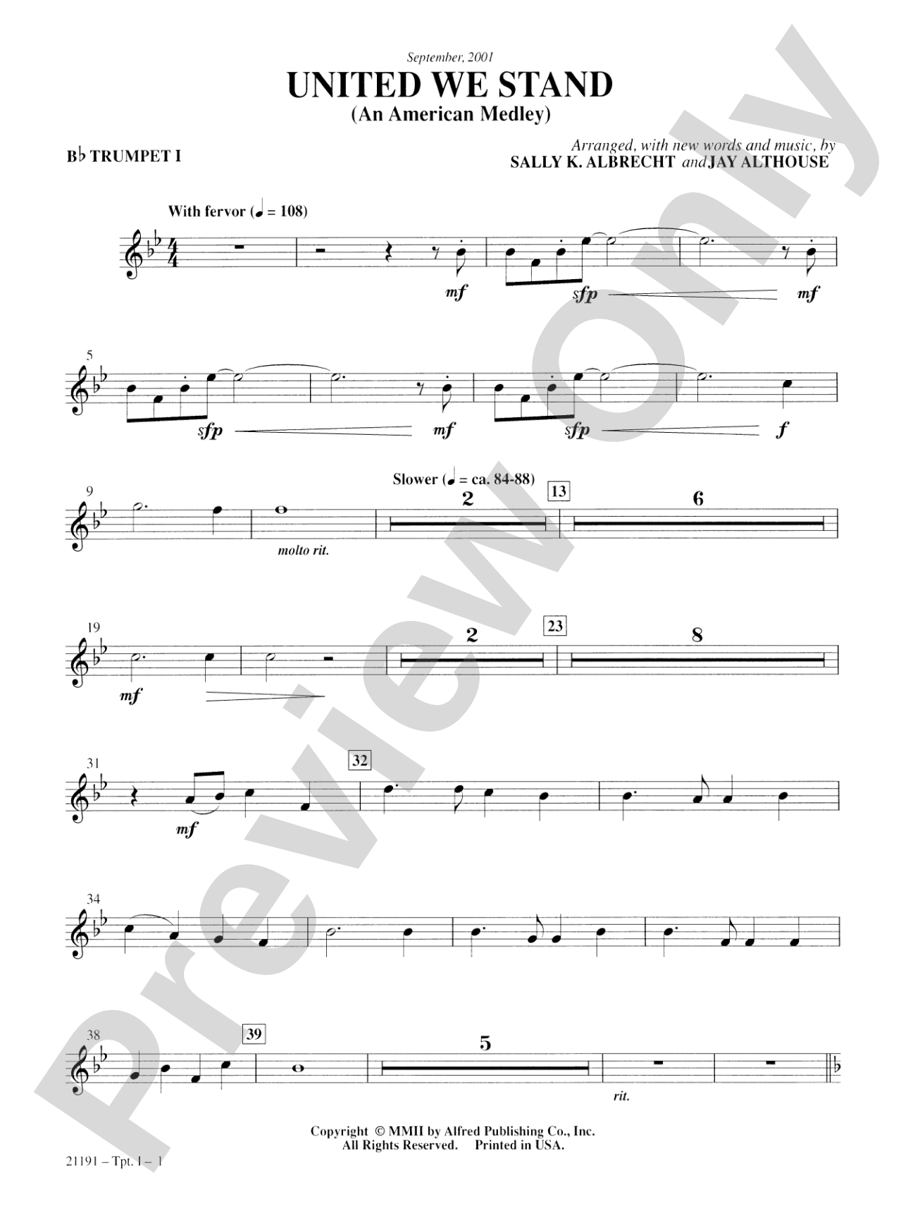 United We Stand (An American Medley): 1st B-flat Trumpet: Choral SoundPax