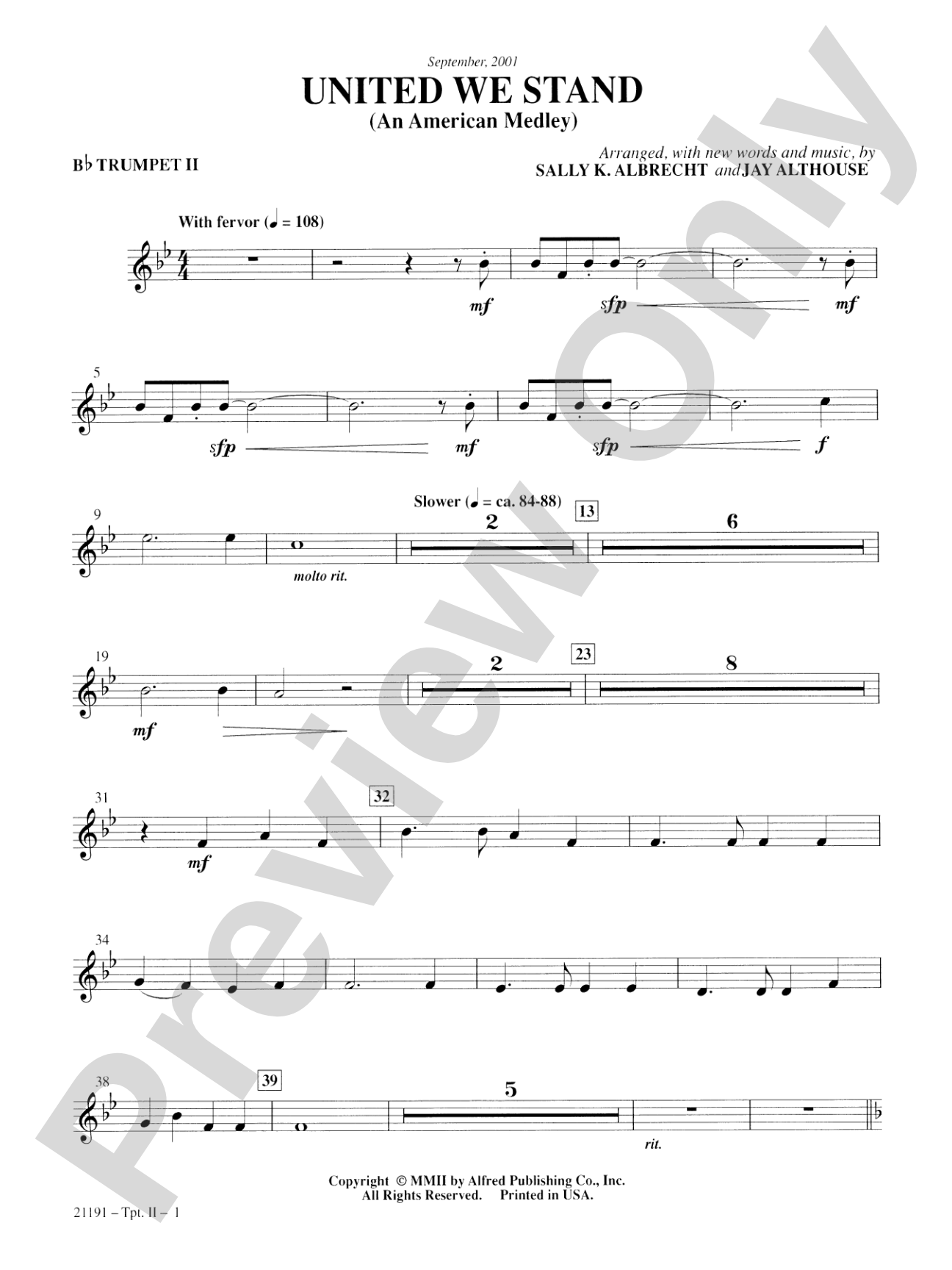 United We Stand (An American Medley): 2nd B-flat Trumpet: Choral SoundPax