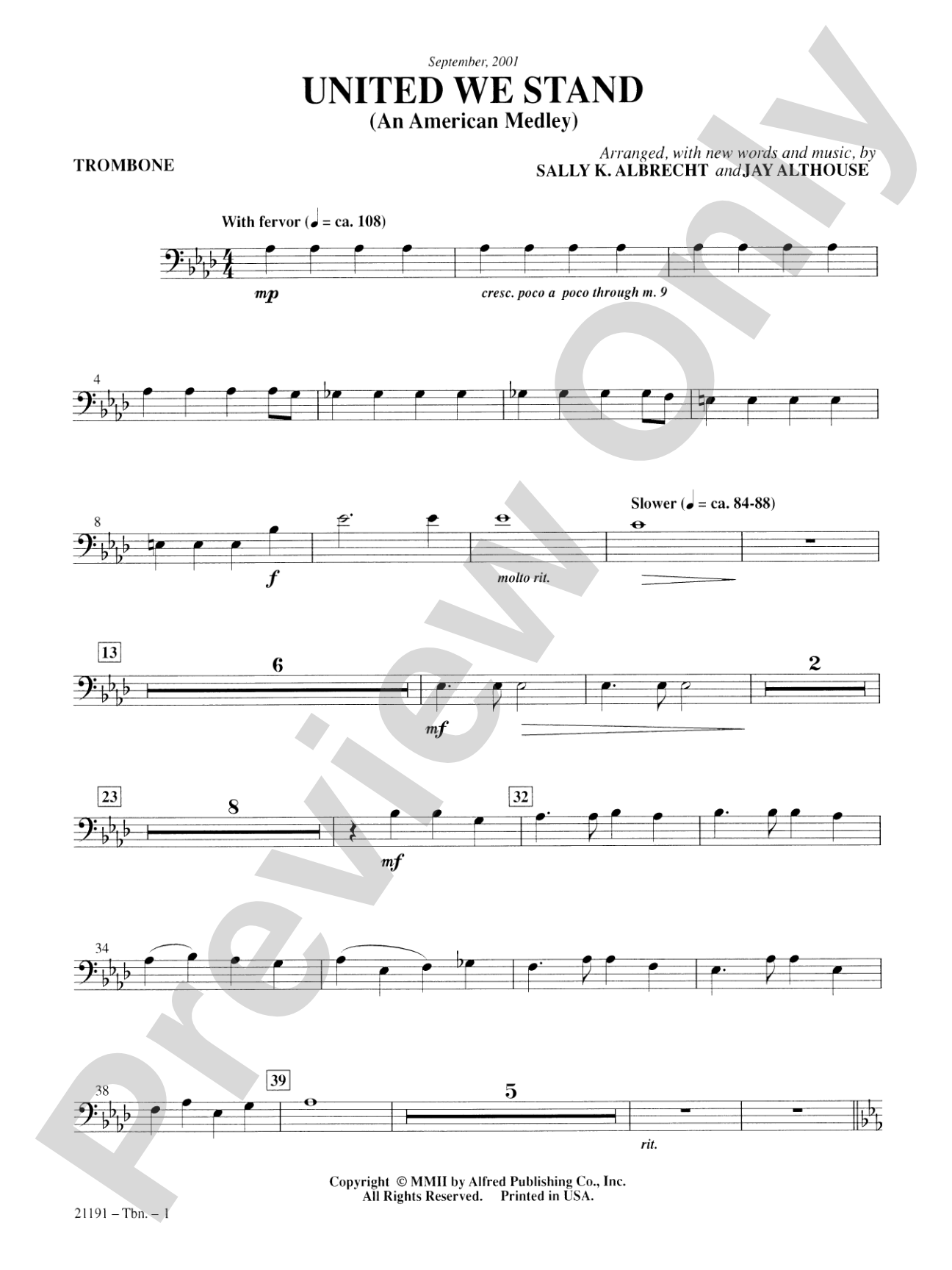 United We Stand (An American Medley): 1st Trombone: Choral SoundPax