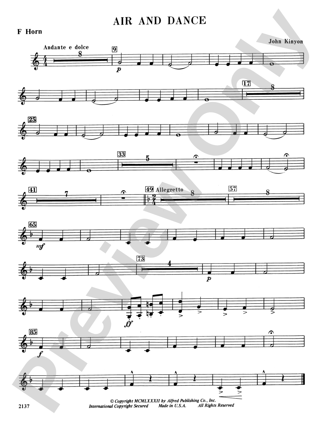 Air and Dance: 1st F Horn