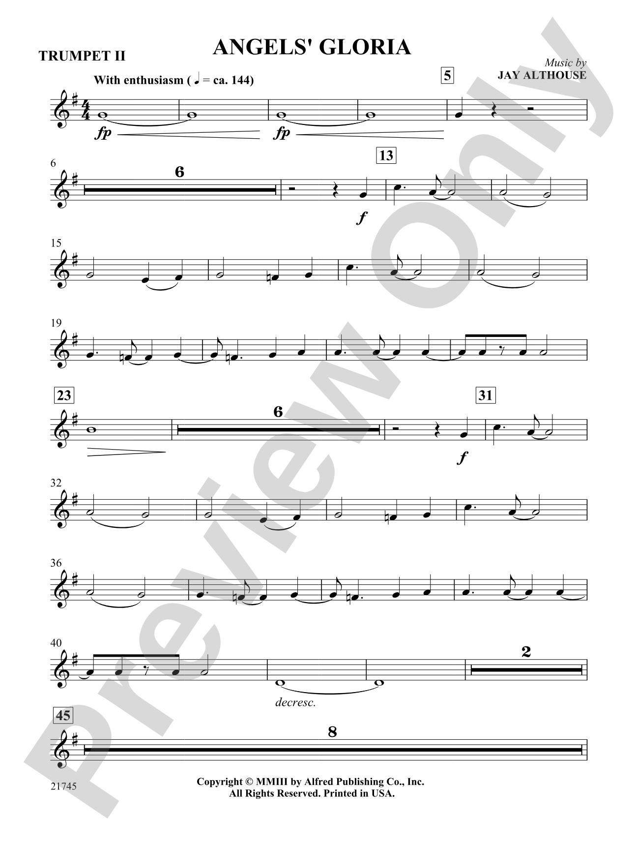Angels' Gloria: 2nd B-flat Trumpet: Choral SoundPax