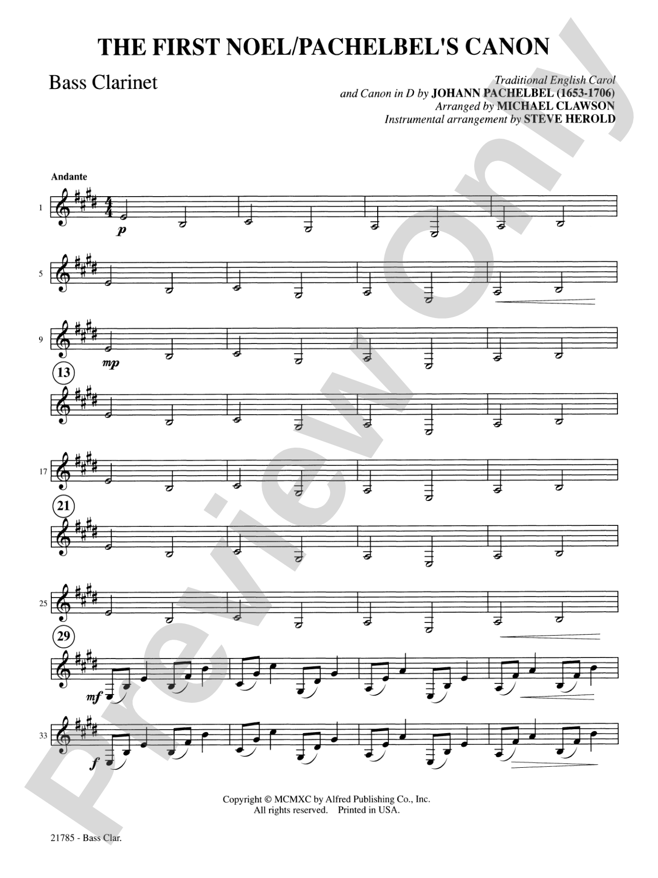 The First Noel / Pachelbel's Canon: B-flat Bass Clarinet: Choral SoundPax
