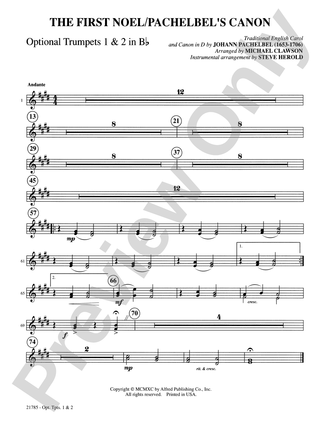 The First Noel / Pachelbel's Canon: 1st & 2nd B-flat Trumpets: Choral SoundPax