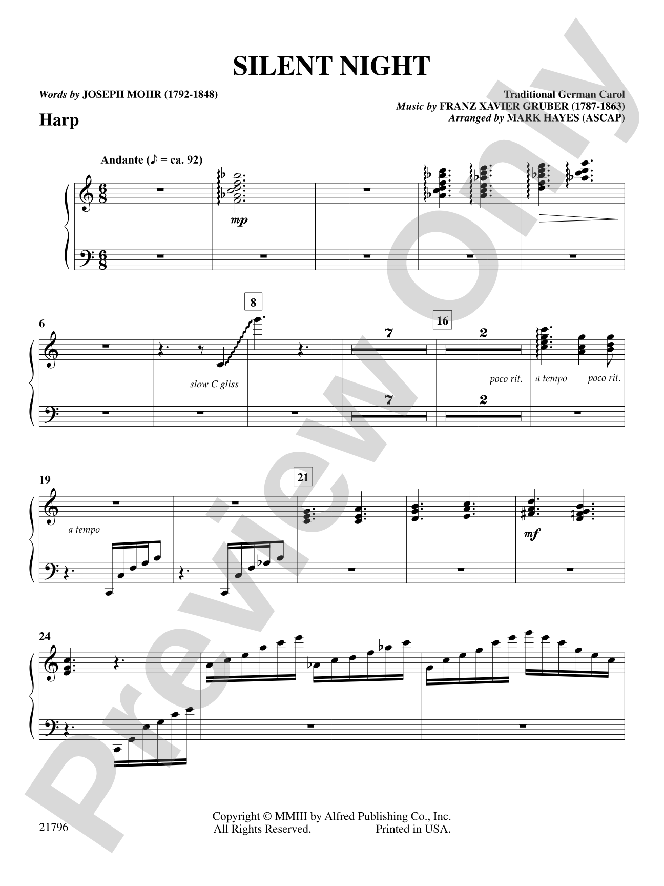 Silent Night: Harp: Choral SoundPax