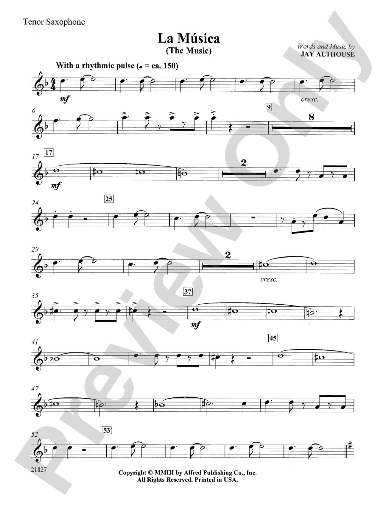La Musica (The Music): B-flat Tenor Saxophone: Choral SoundPax