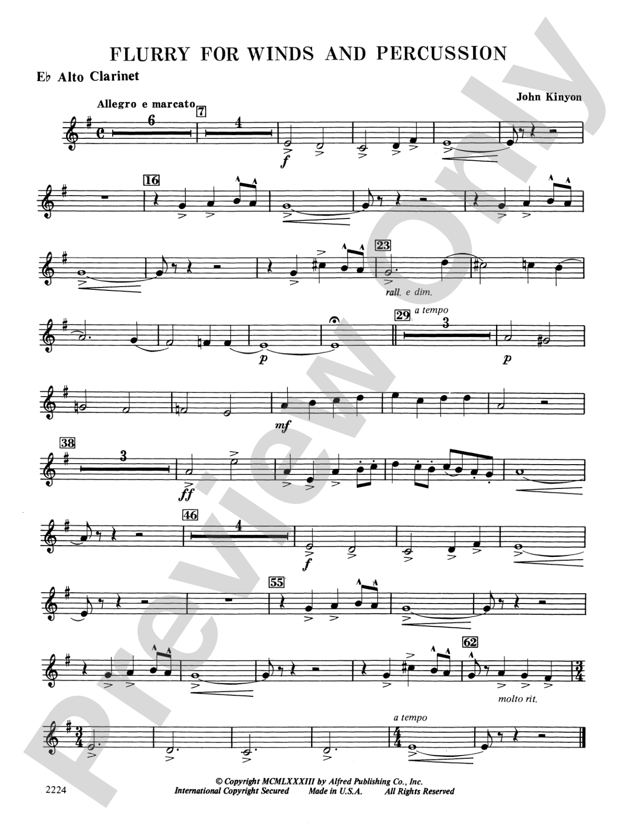 Flurry for Winds and Percussion: E-flat Alto Clarinet