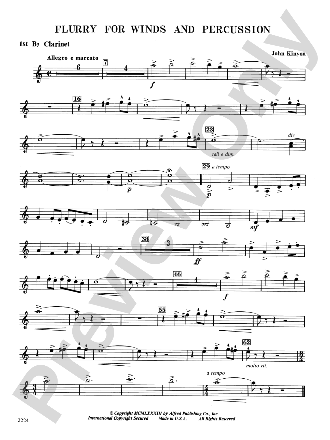 Flurry for Winds and Percussion: 1st B-flat Clarinet