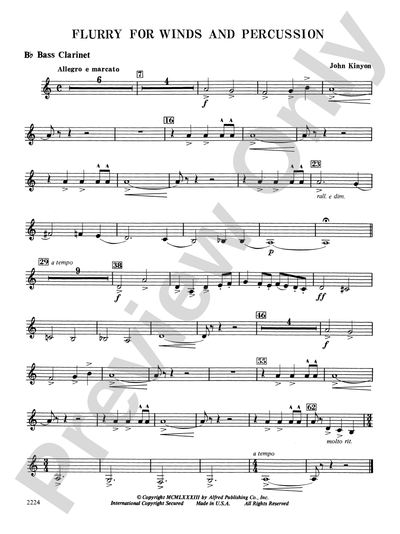 Flurry for Winds and Percussion: B-flat Bass Clarinet