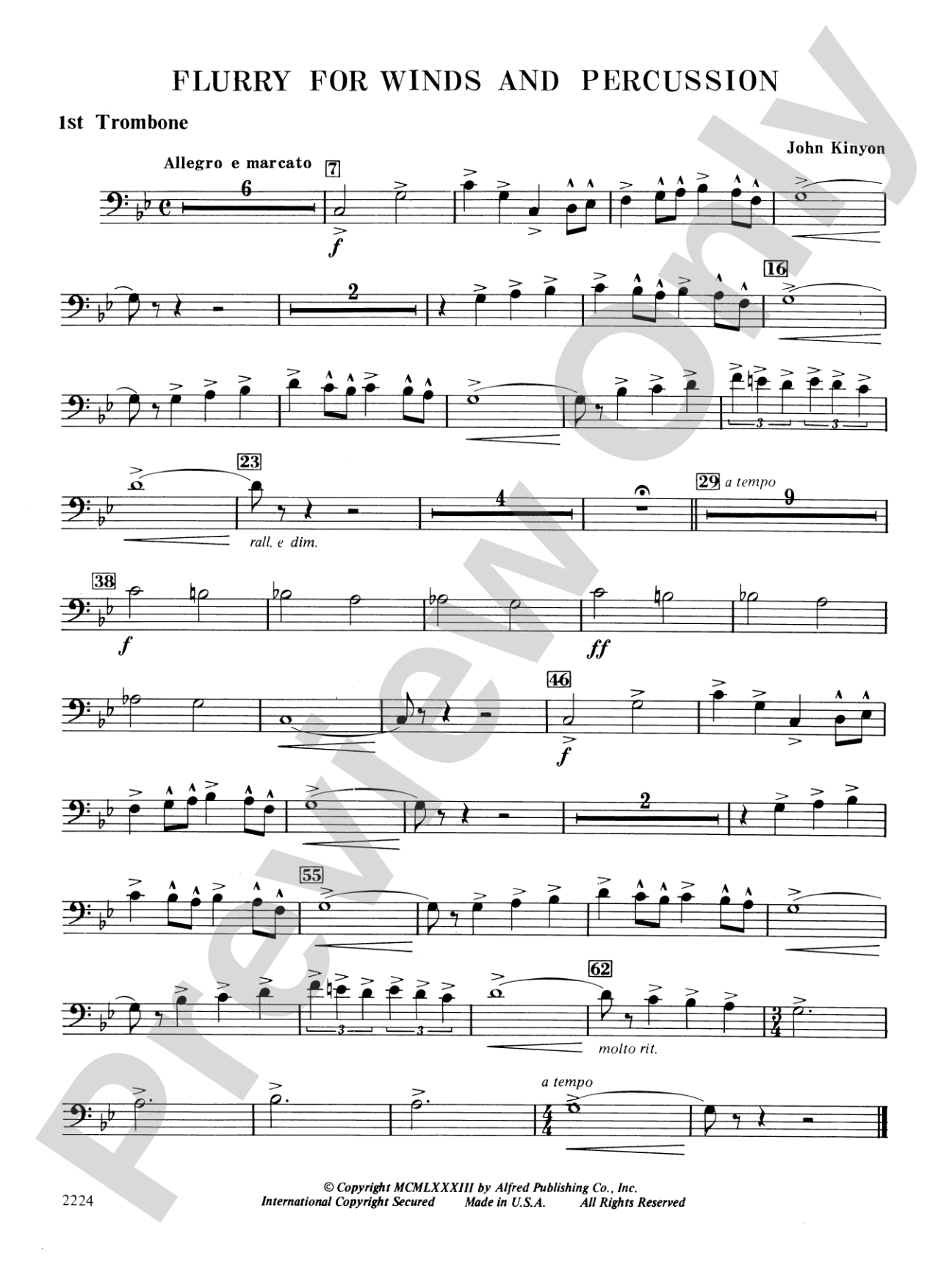 Flurry for Winds and Percussion: 1st Trombone