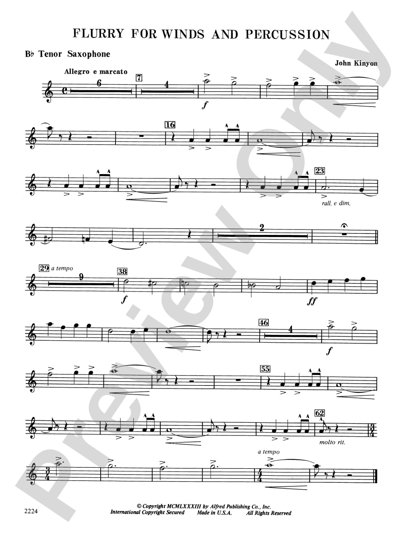 Flurry for Winds and Percussion: B-flat Tenor Saxophone