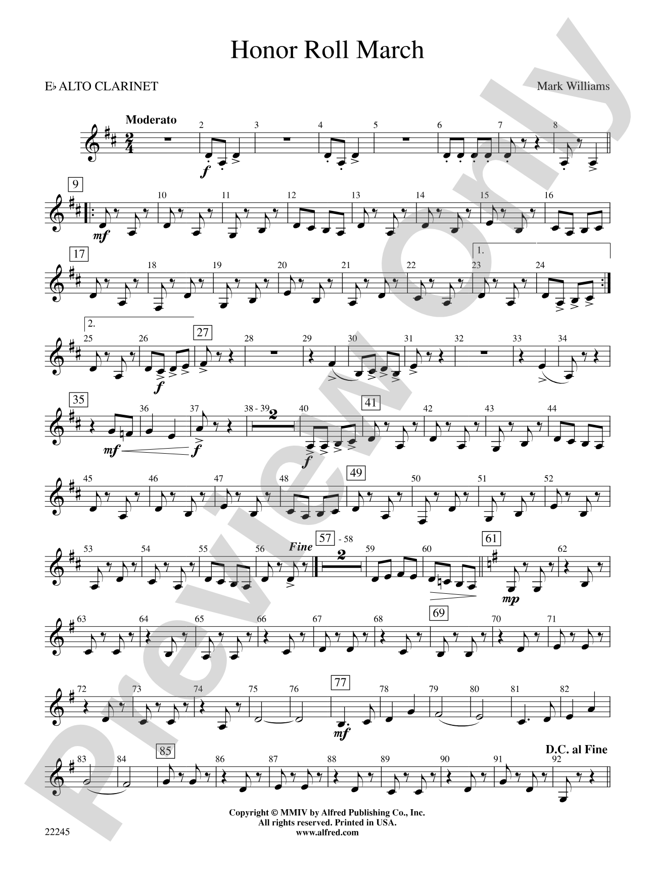 Honor Roll March: E-flat Alto Clarinet