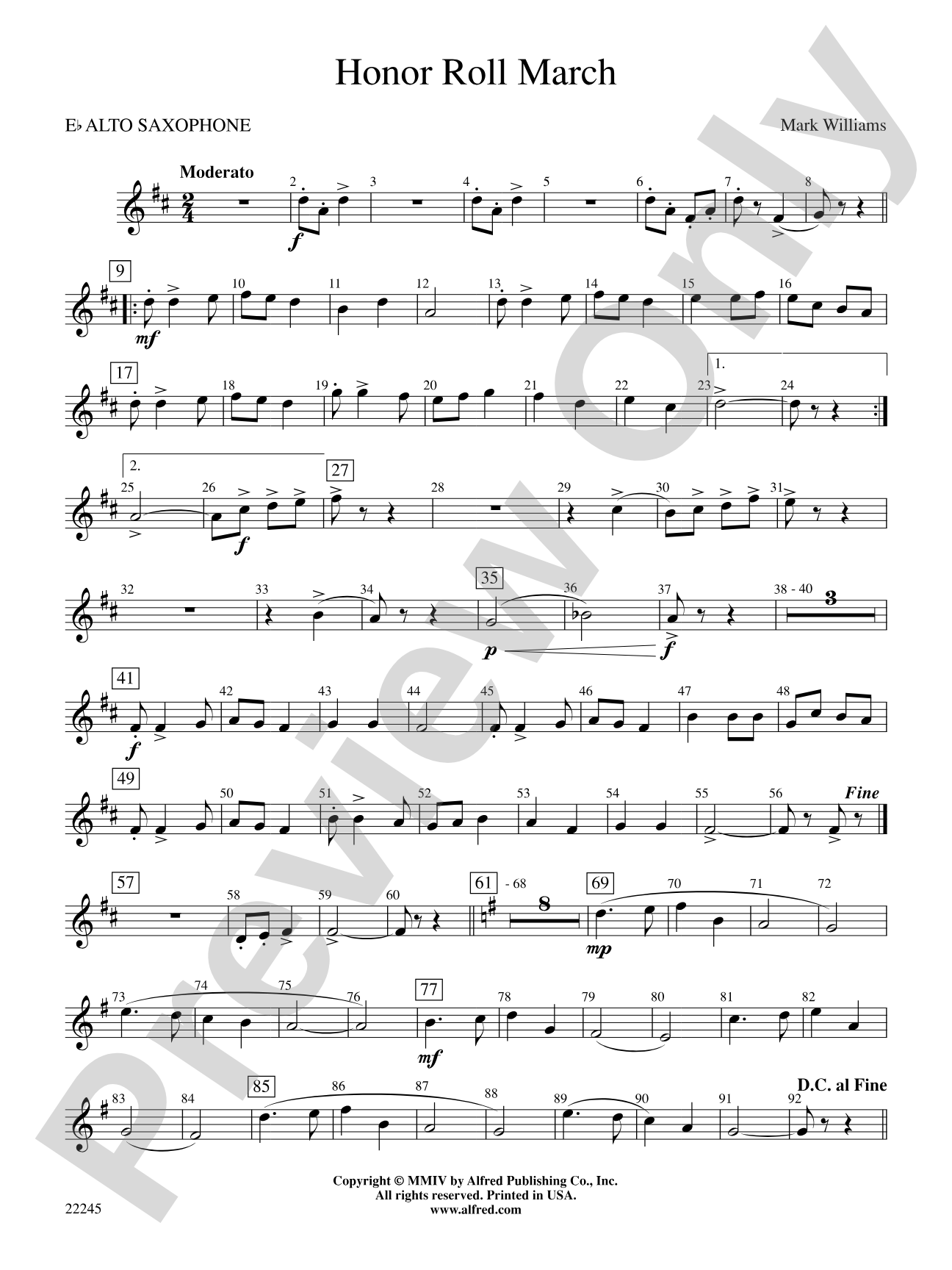 Honor Roll March: E-flat Alto Saxophone