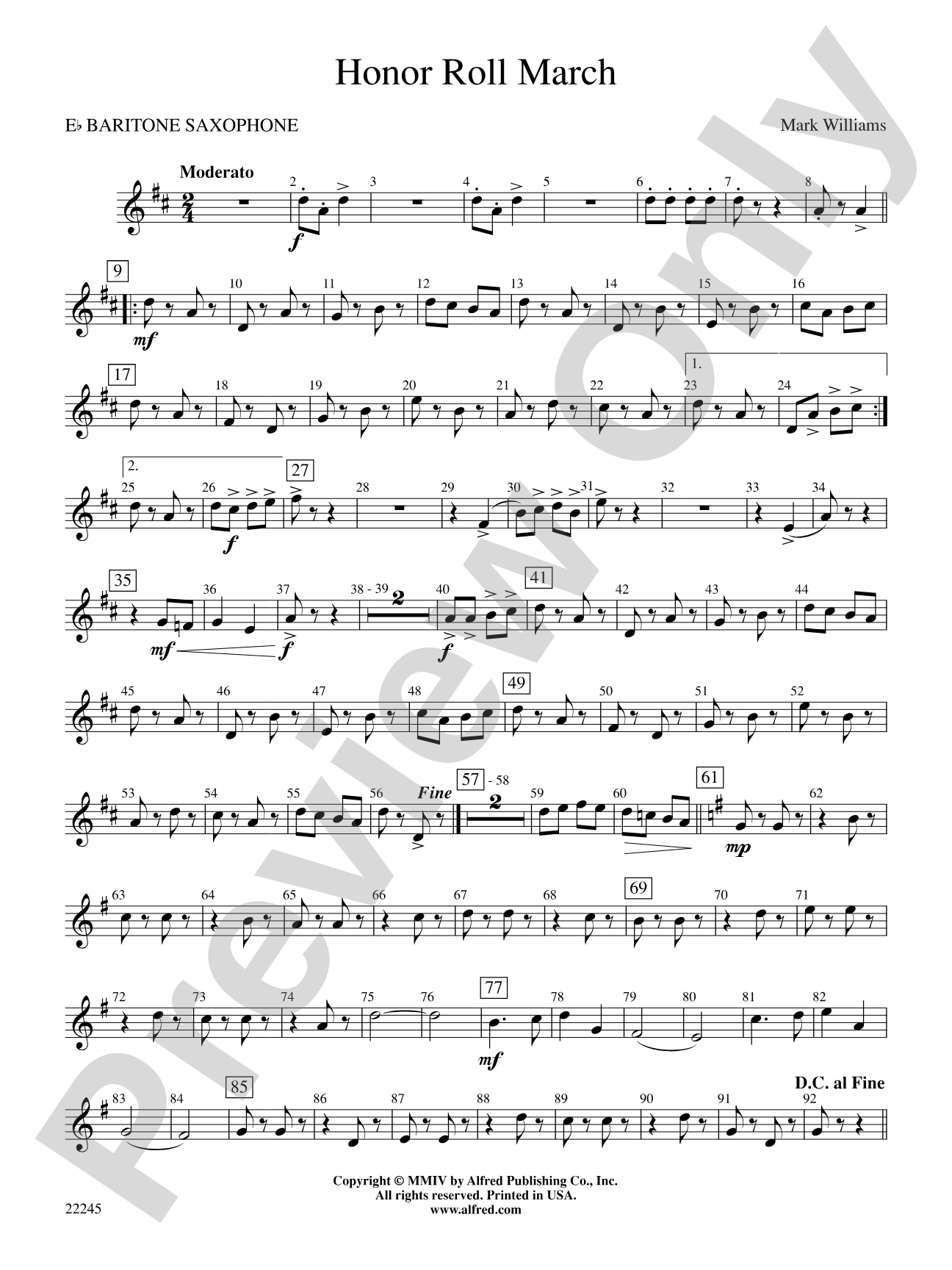 Honor Roll March: E-flat Baritone Saxophone