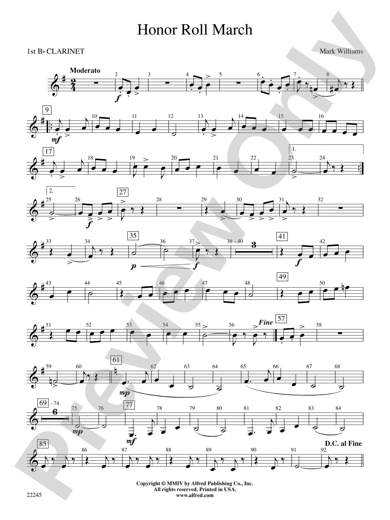 Honor Roll March: 1st B-flat Clarinet