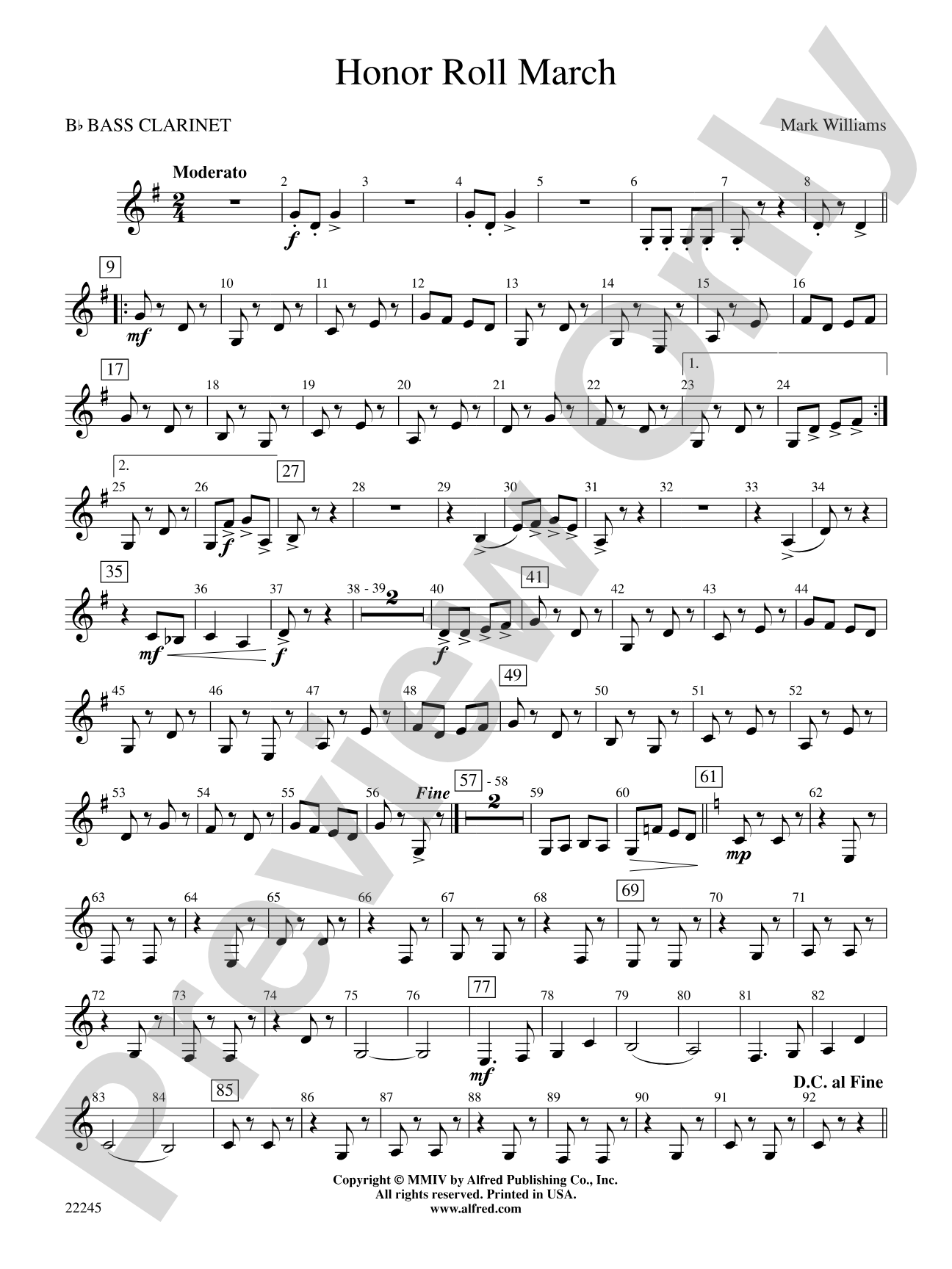 Honor Roll March: B-flat Bass Clarinet