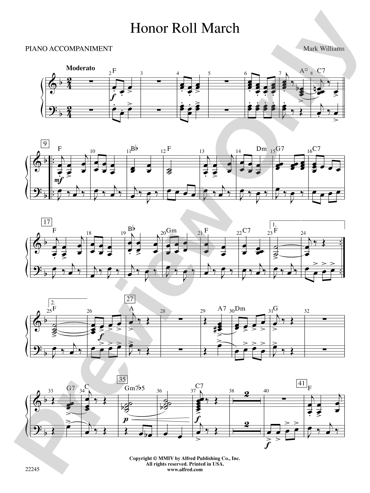 Honor Roll March: Piano Accompaniment