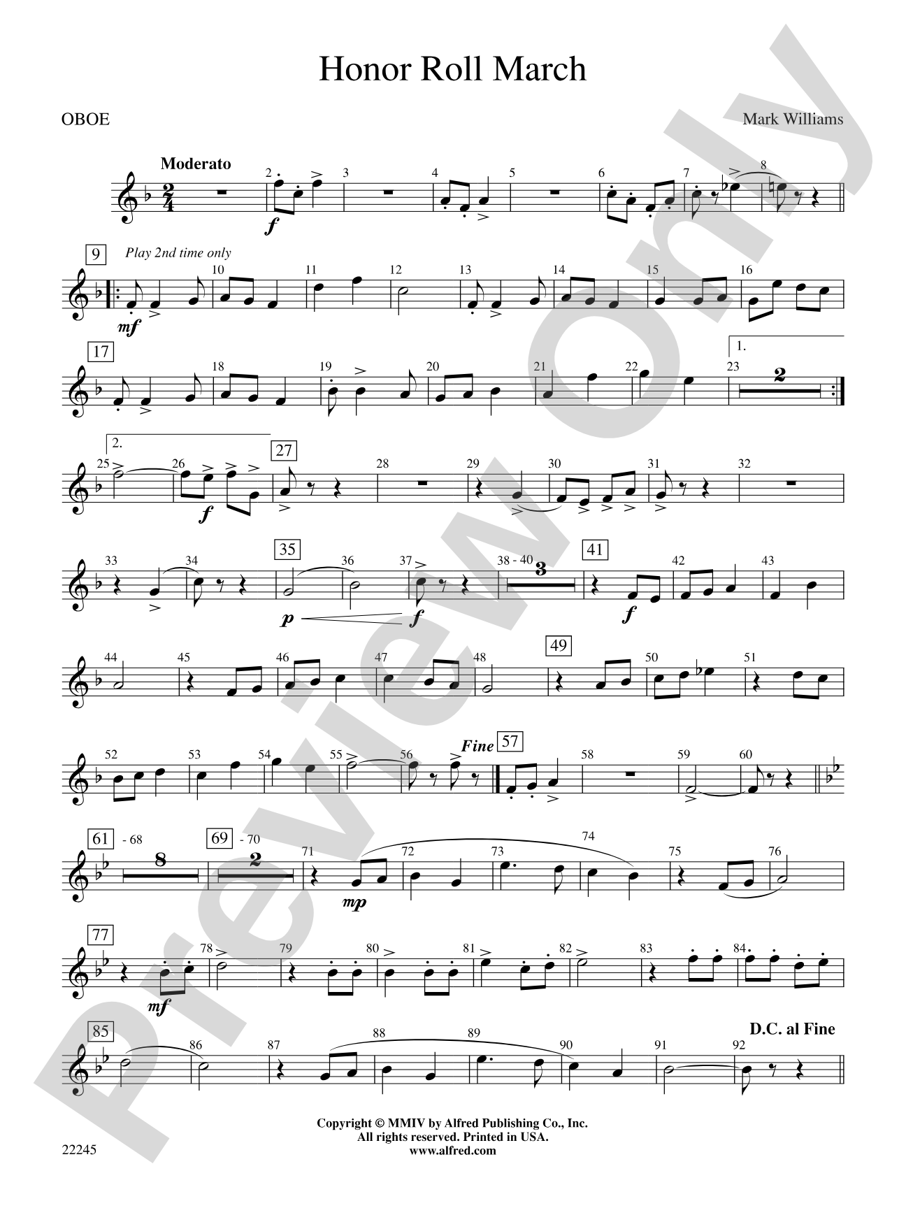 Honor Roll March: Oboe