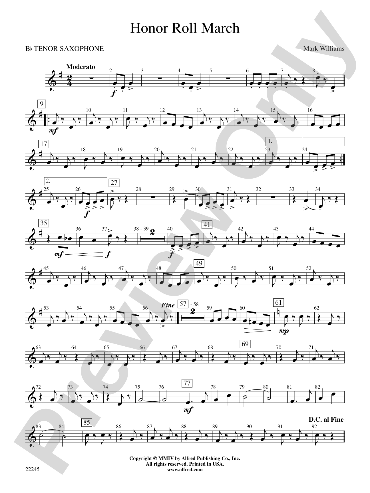 Honor Roll March: B-flat Tenor Saxophone