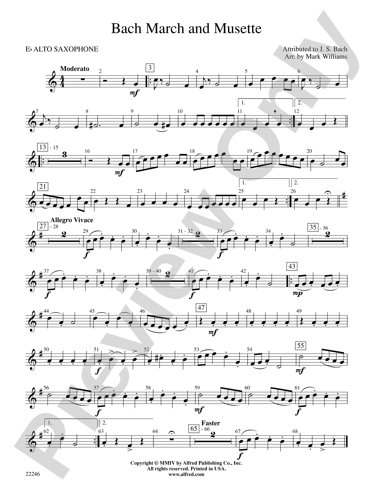 Bach March and Musette: E-flat Alto Saxophone