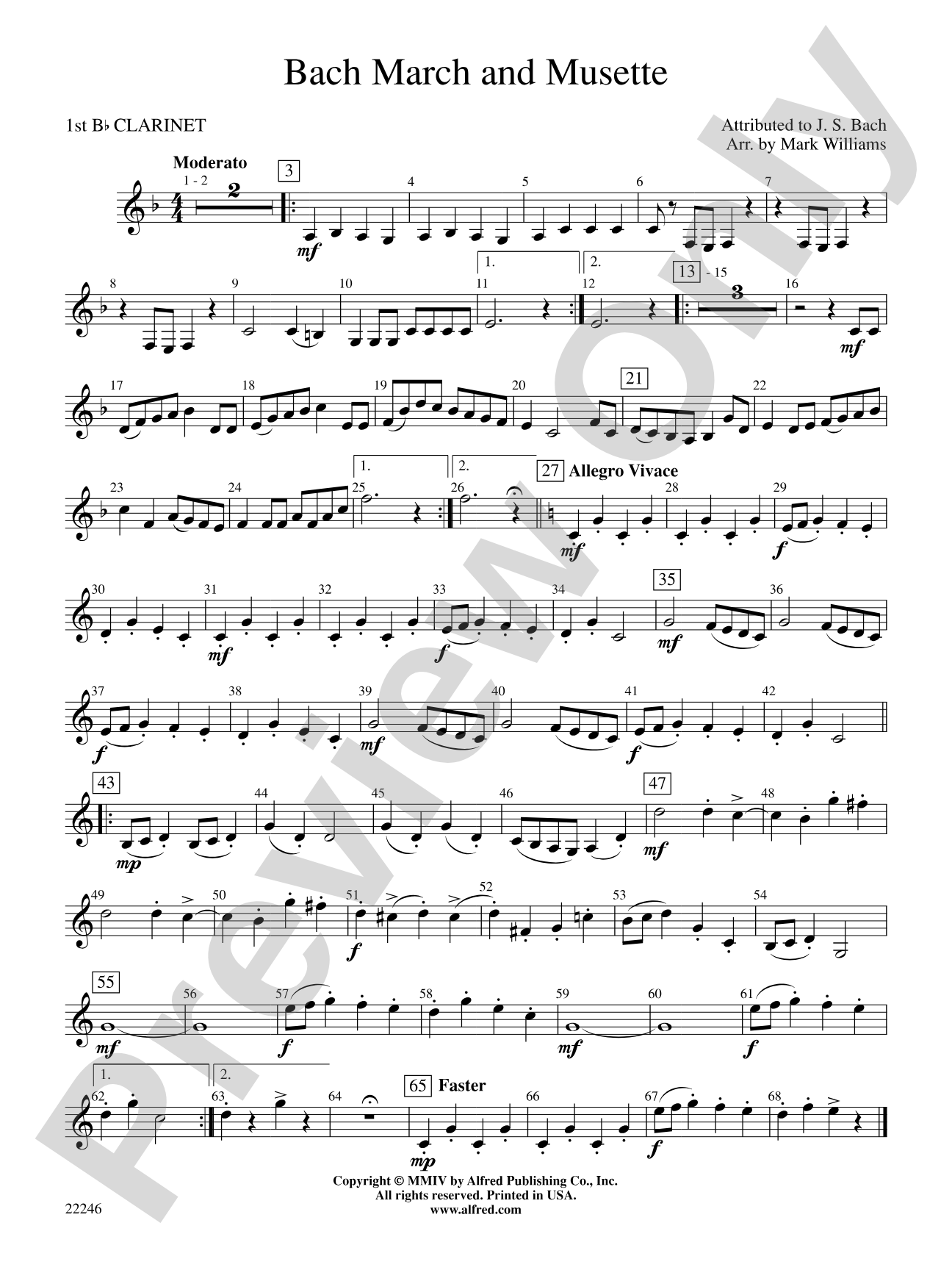 Bach March and Musette: 1st B-flat Clarinet