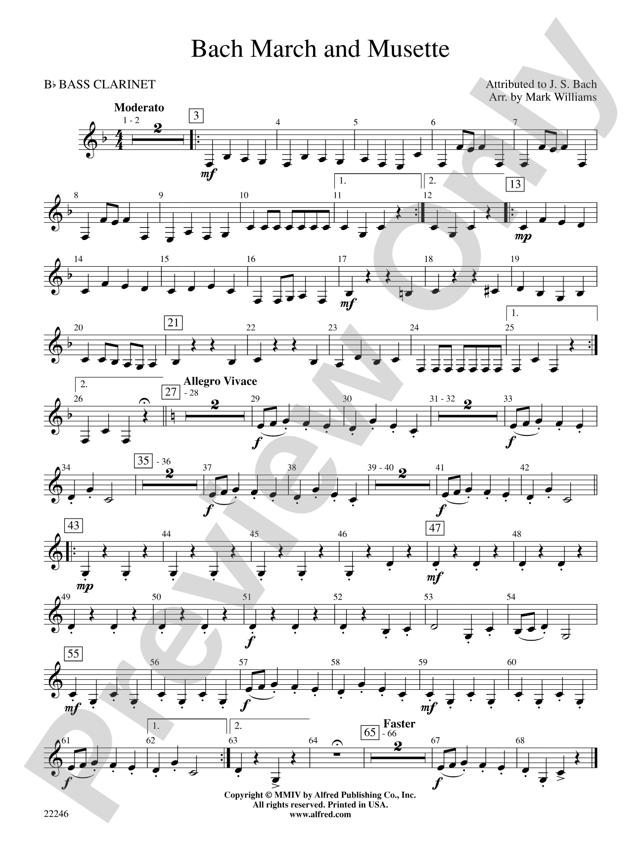 Bach March and Musette: B-flat Bass Clarinet
