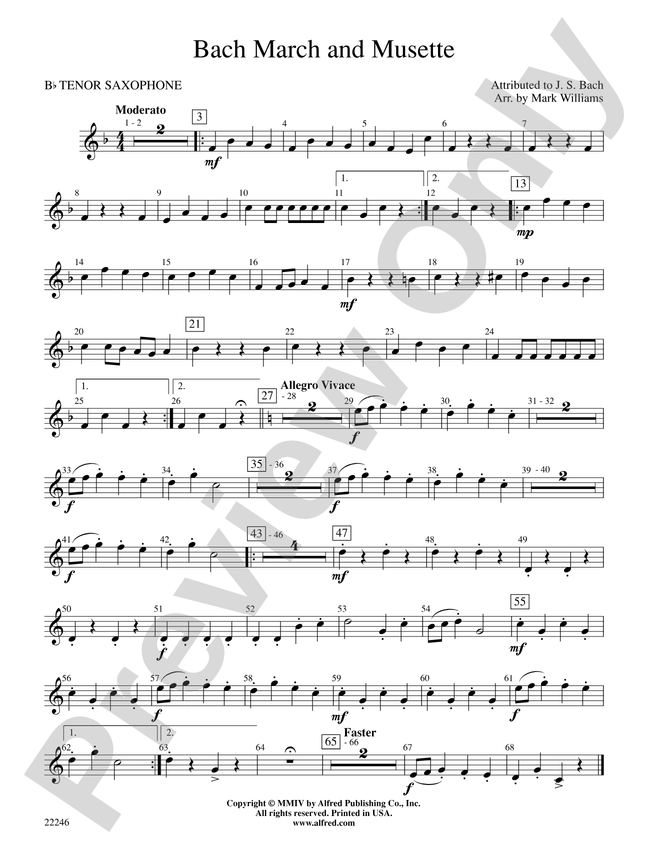 Bach March and Musette: B-flat Tenor Saxophone