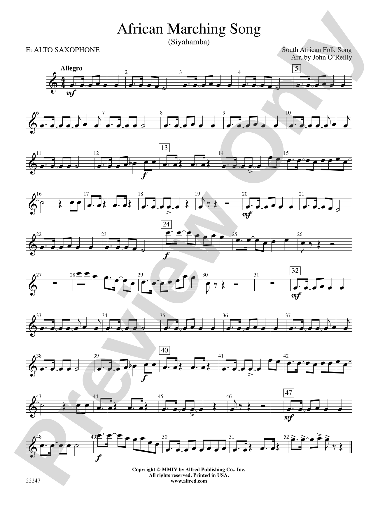 African Marching Song: E-flat Alto Saxophone