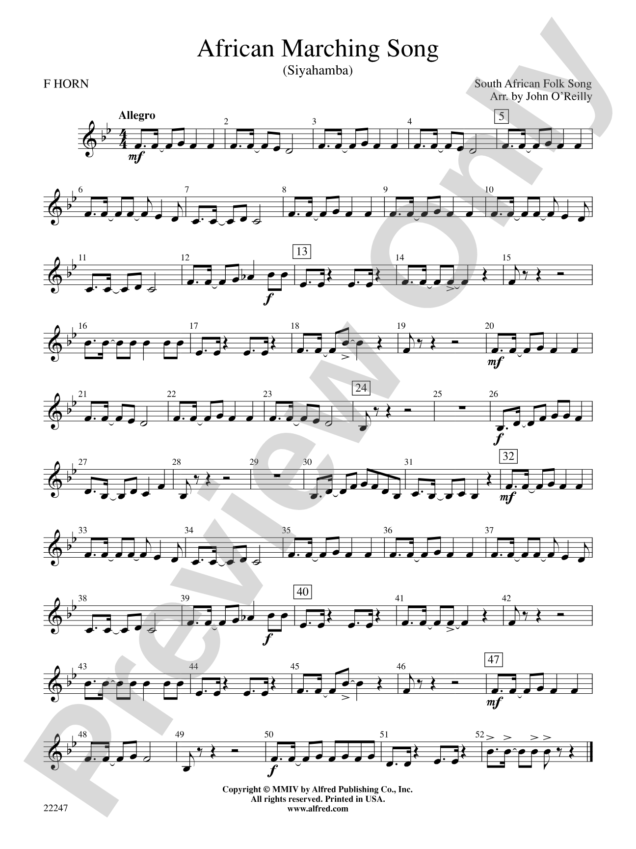 African Marching Song: 1st F Horn